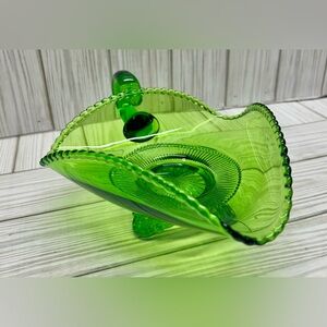 EAPG Colorado US Glass Emerald Green Bon Bon Candy Dish One Handle Vintage 8"
